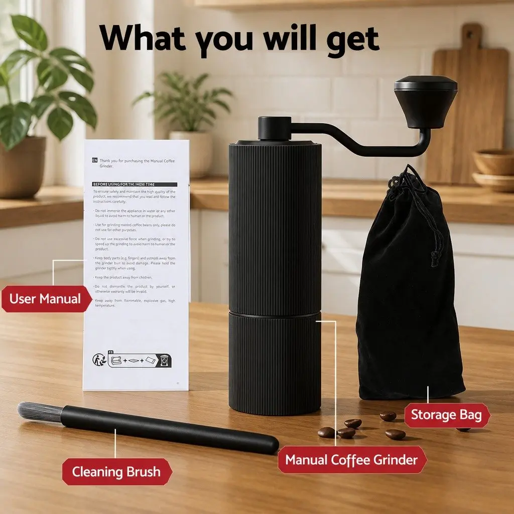Manual Coffee Grinder Dark Grey 18.5cm 24 Adjustable Grind Settings Portable