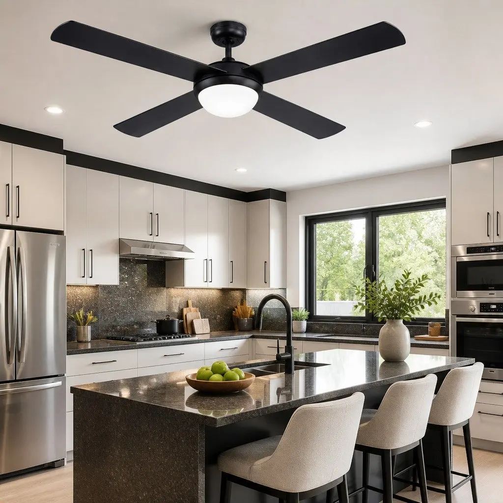 Ceiling Fan Black 52 Inch DC Motor LED Light Remote Control 6 Speed Reverse