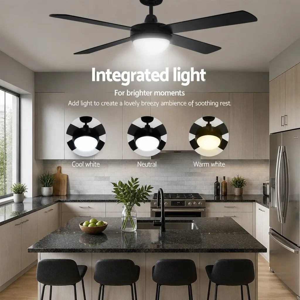 Ceiling Fan Black 52 Inch DC Motor LED Light Remote Control 6 Speed Reverse