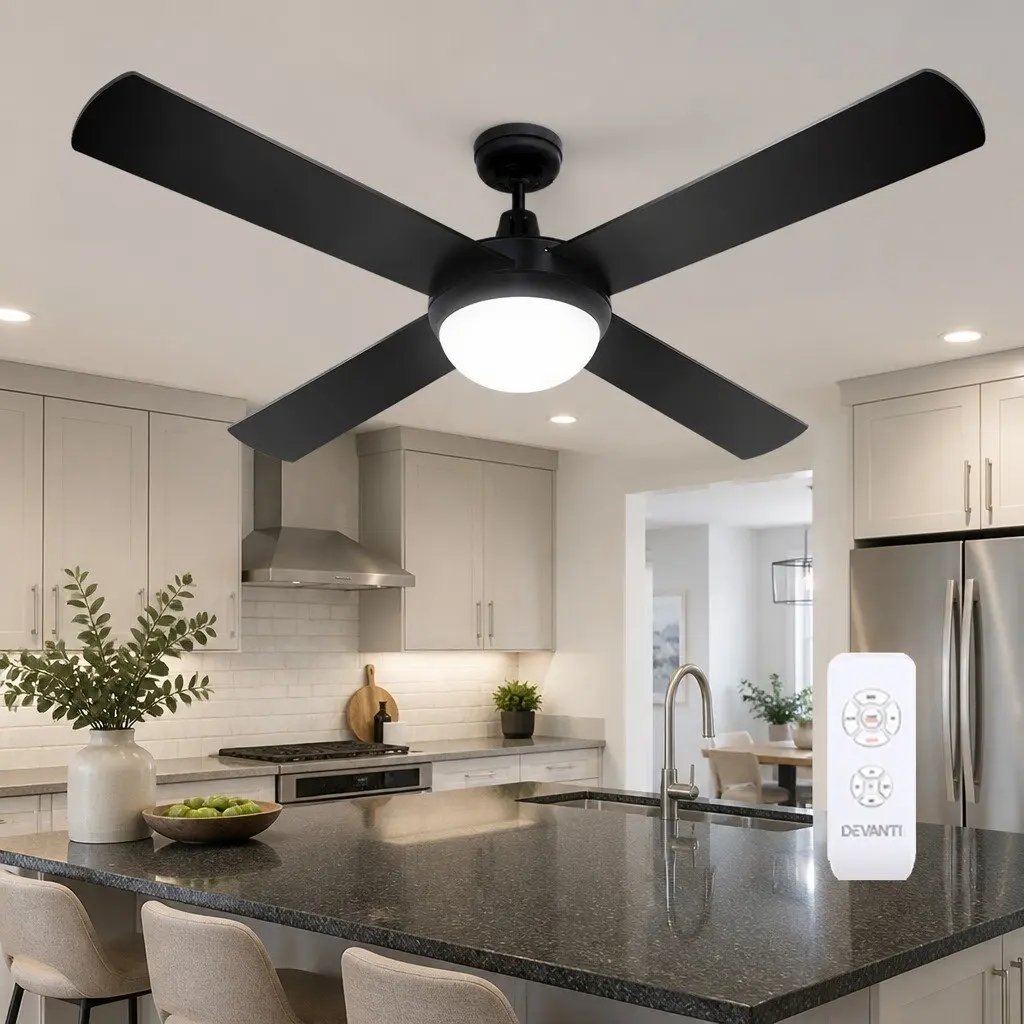 Ceiling Fan Black 52 Inch DC Motor LED Light Remote Control 6 Speed Reverse