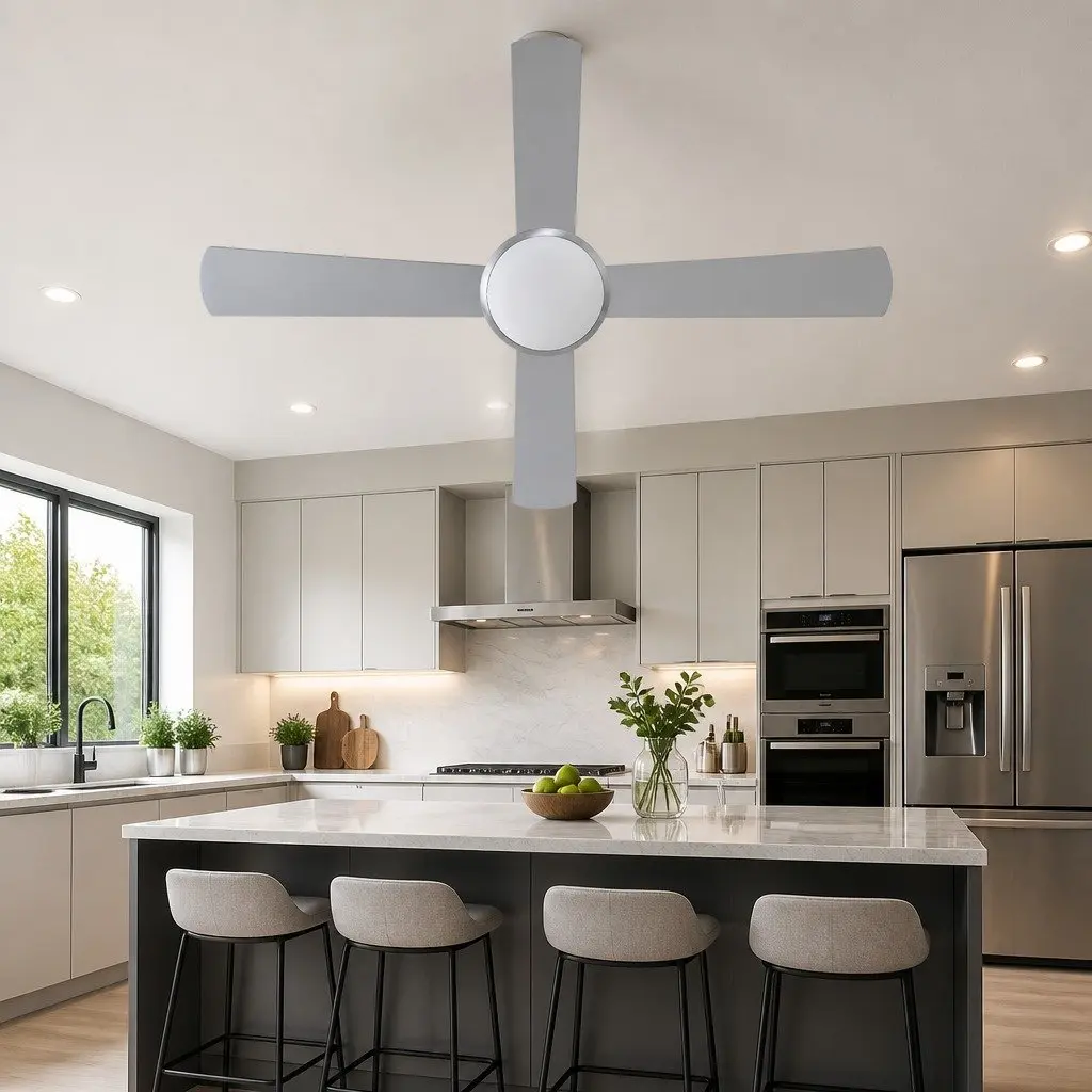 Ceiling Fan Silver 52 Inch DC Motor LED Light Remote Control Indoor Outdoor