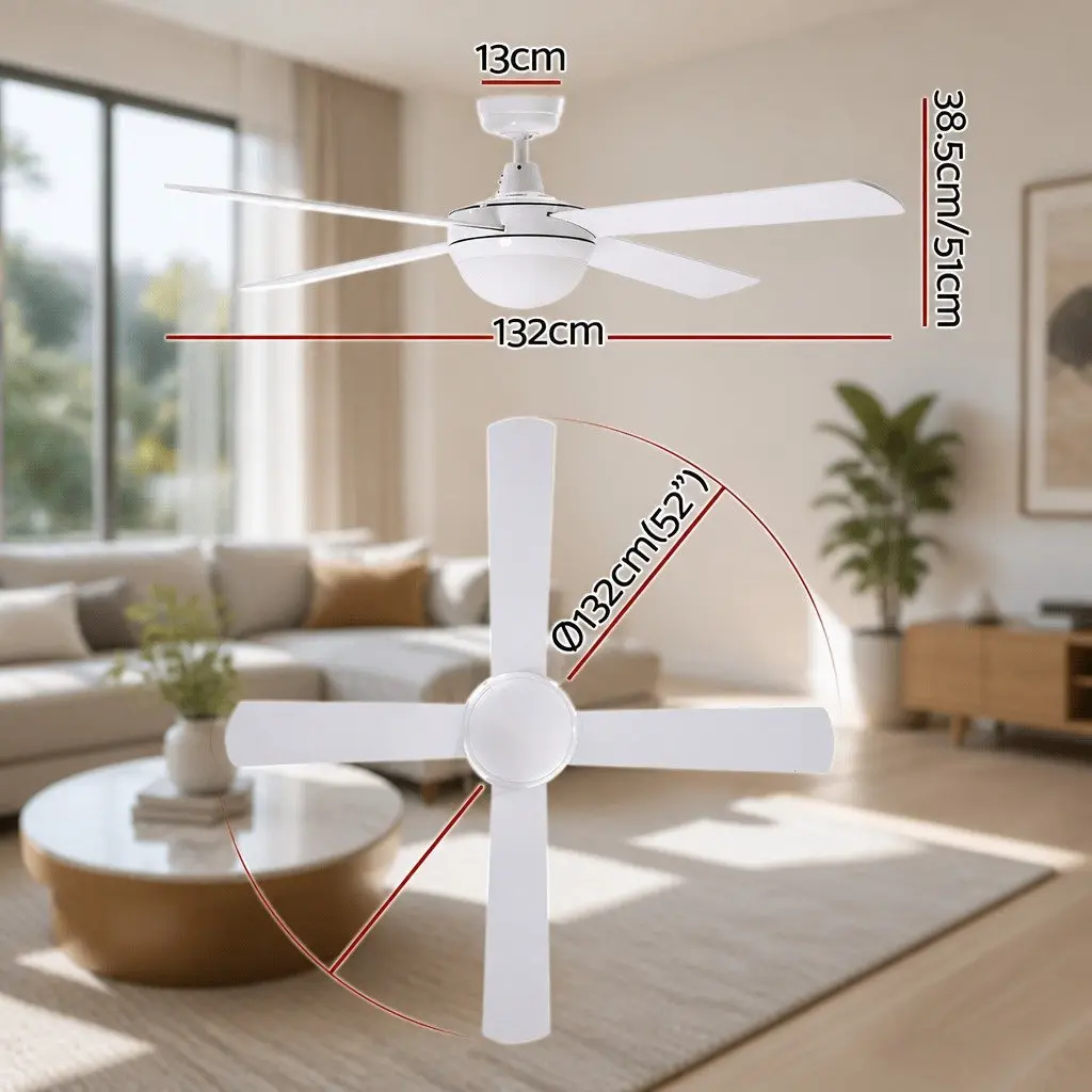 52 Inch Ceiling Fan White DC Motor LED Light Remote Control Indoor Outdoor