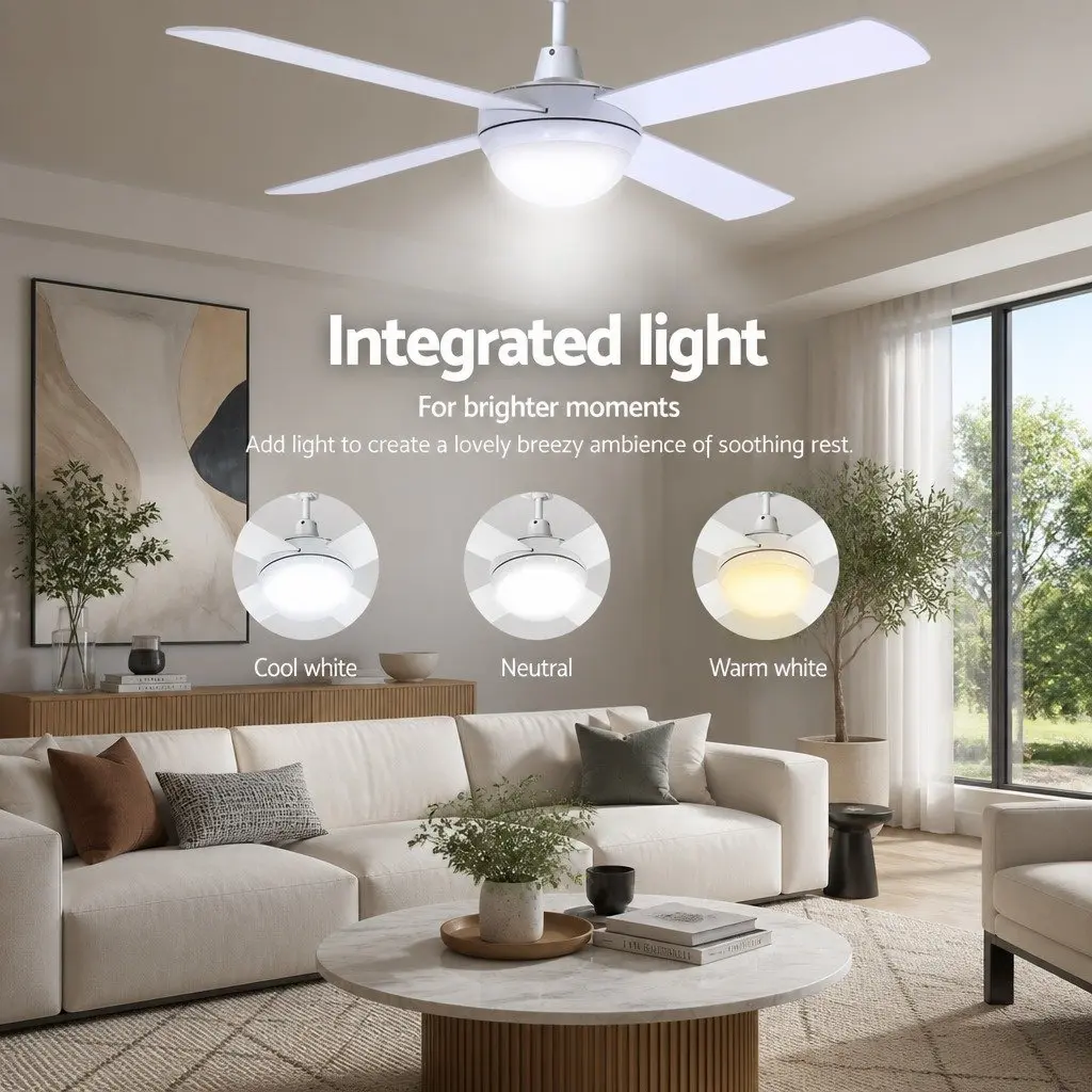52 Inch Ceiling Fan White DC Motor LED Light Remote Control Indoor Outdoor