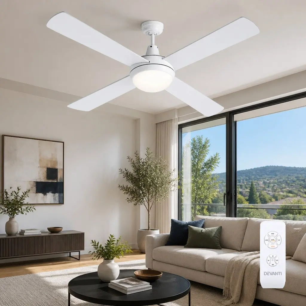 52 Inch Ceiling Fan White DC Motor LED Light Remote Control Indoor Outdoor