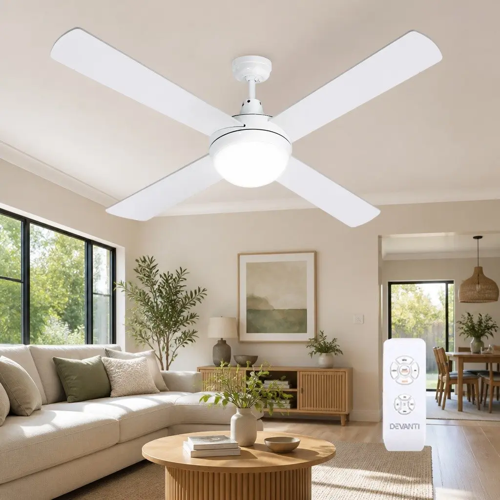 52 Inch Ceiling Fan White DC Motor LED Light Remote Control Indoor Outdoor