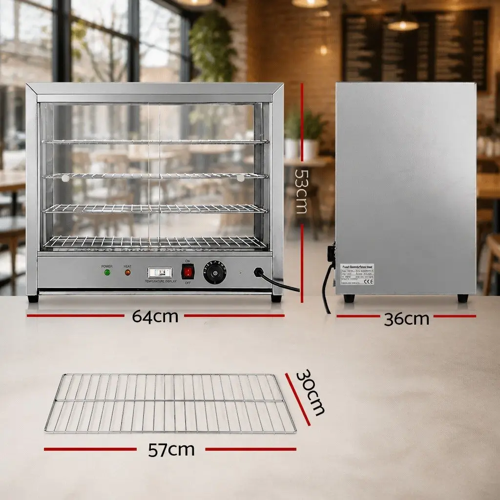 Commercial Food Warmer Silver 64cm 4-Tier Stainless Steel Showcase with Adjustable Temperature Control
