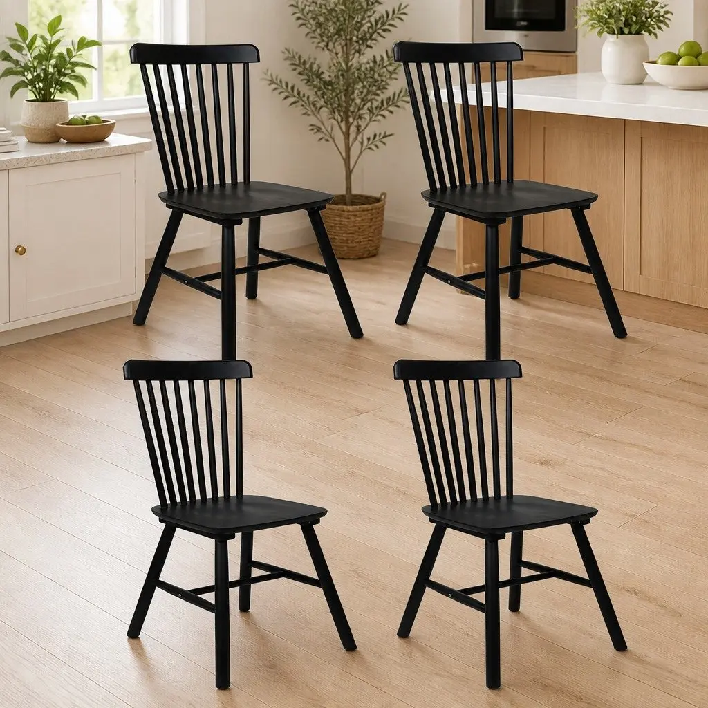 Dining Chairs Black Set of 4 Windsor Solid Wood Frame