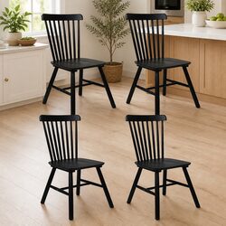 Dining Chairs Set of 4 Windsor Black Kitchen Seating Solid Wood Frame