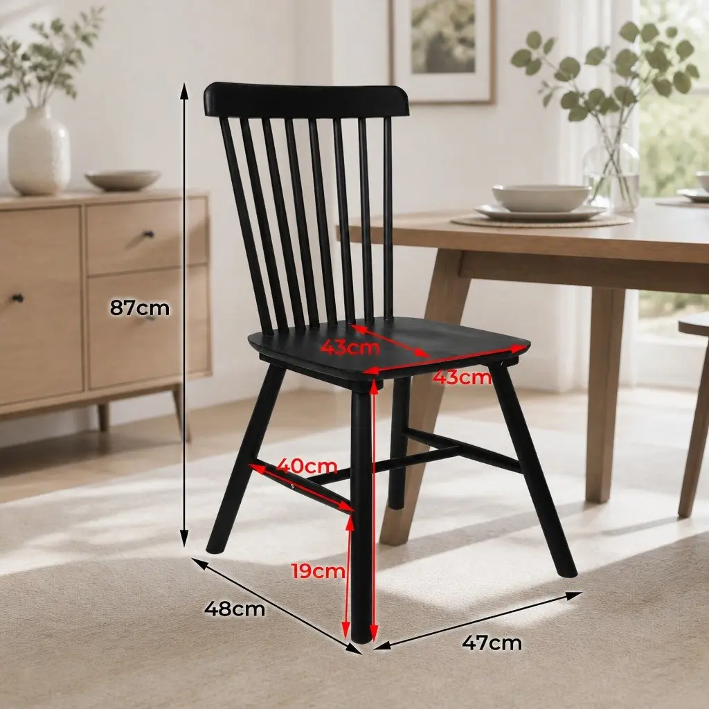 Dining Chairs Black Set of 4 Windsor Solid Wood Frame