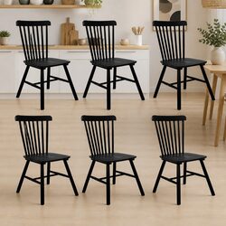 Windsor Black Dining Chairs - Solid Wood Set of 6