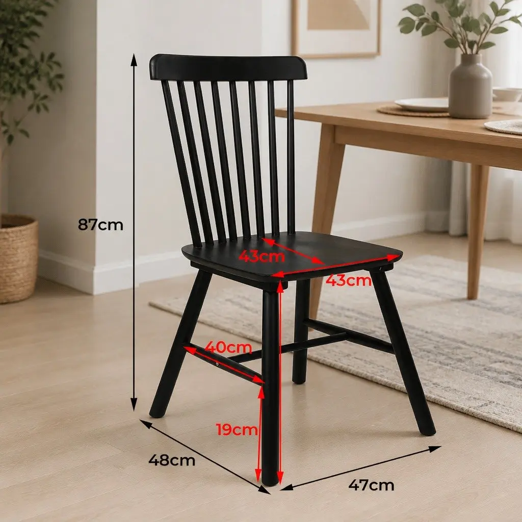 Dining Chairs Set of 6 Windsor Black Kitchen Seating Solid Wood Frame