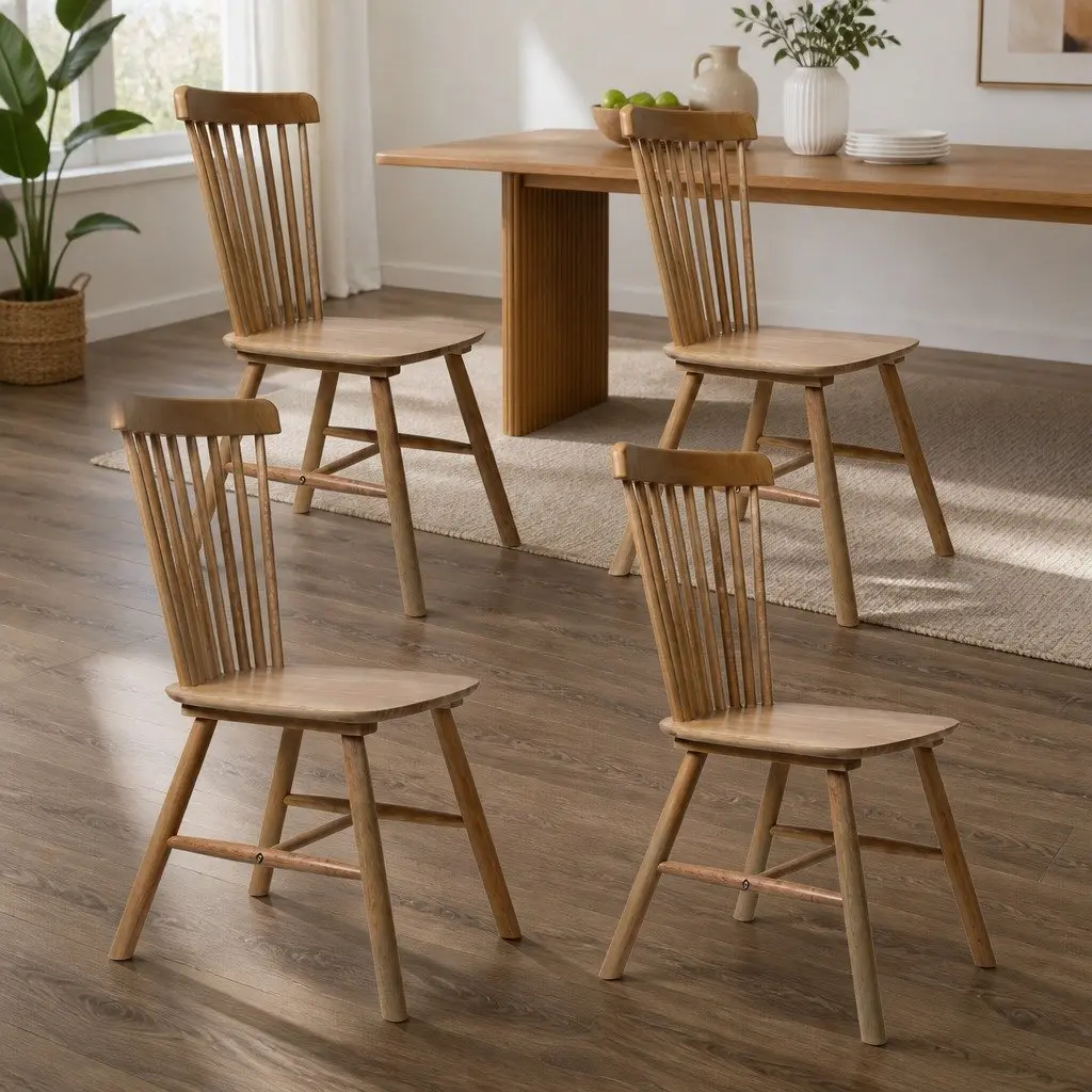 Dining Chairs Oak Set of 4 Windsor Style Ergonomic Backrest