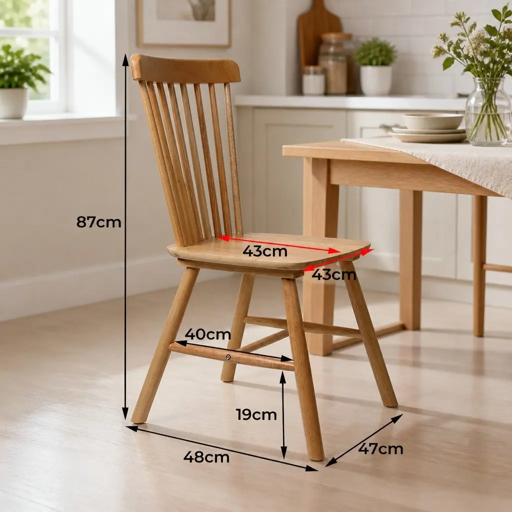 Dining Chairs Oak Set of 4 Windsor Style Ergonomic Backrest