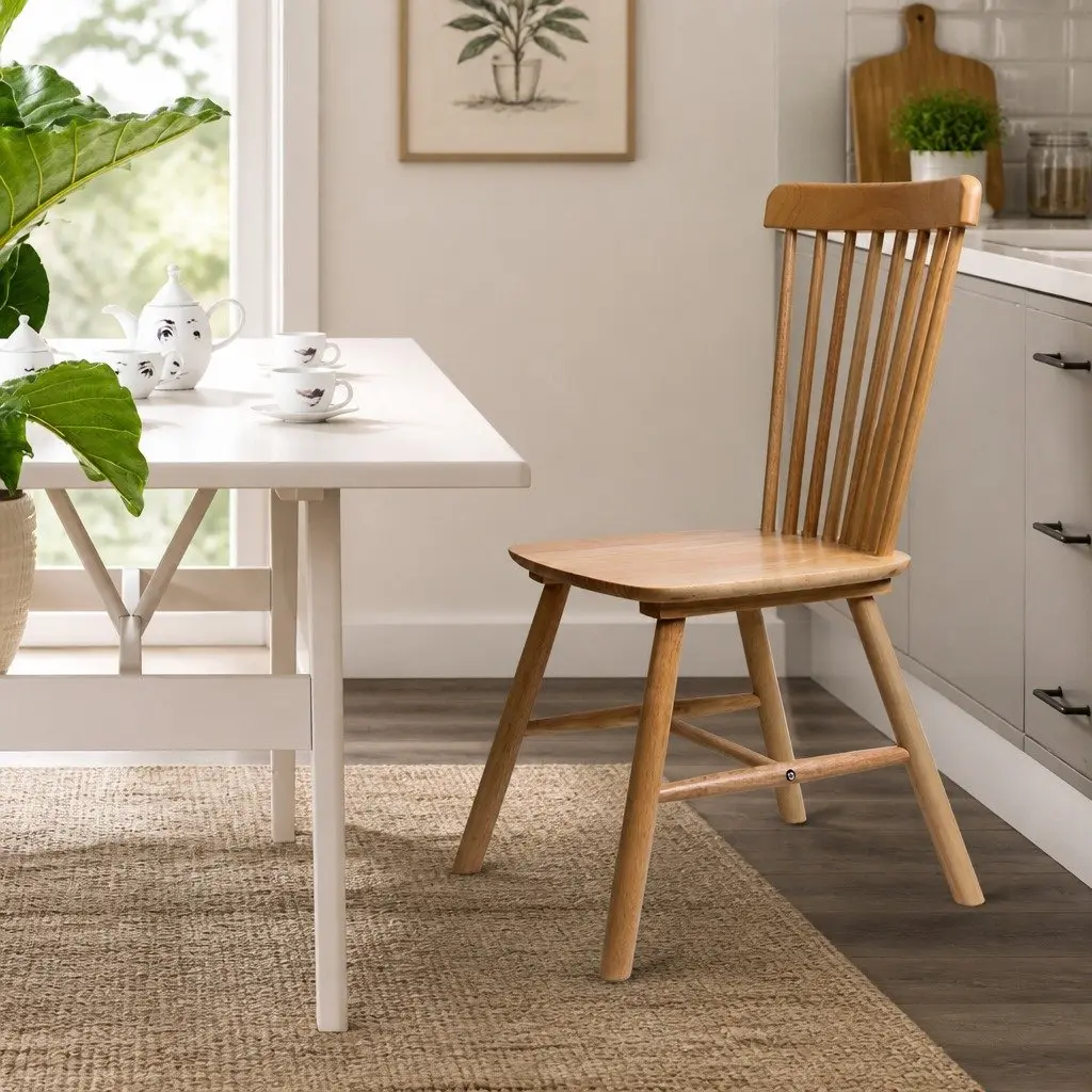 Dining Chairs Oak Set of 4 Windsor Style Ergonomic Backrest