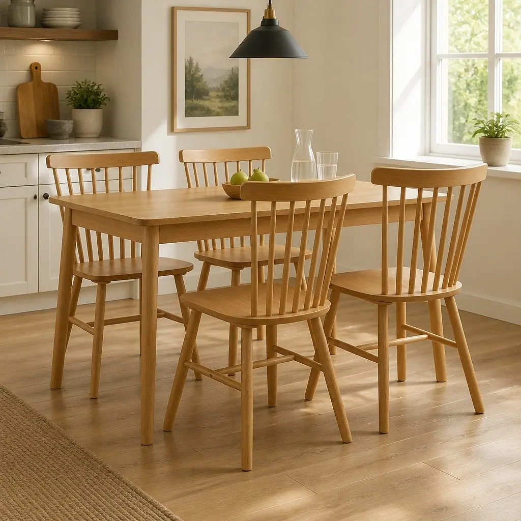 Dining Chairs Oak Set of 4 Windsor Style Ergonomic Backrest