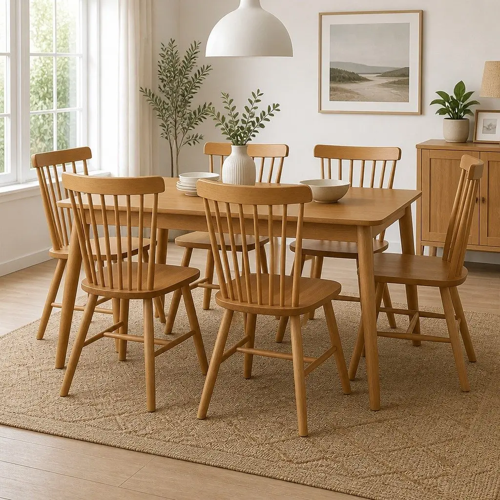 Dining Chairs Oak 6 Piece Classic Windsor Style Solid Wood Kitchen Lounge Seating