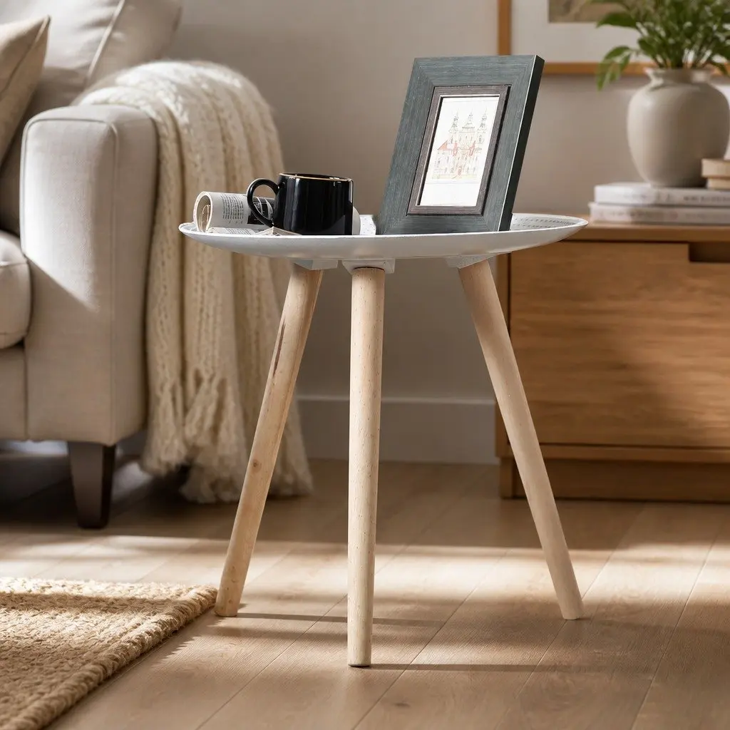 White Side Table with Easy Storage Legs