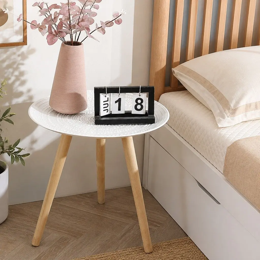 Side Table White Composite Wood 49cm Removable Legs Storage