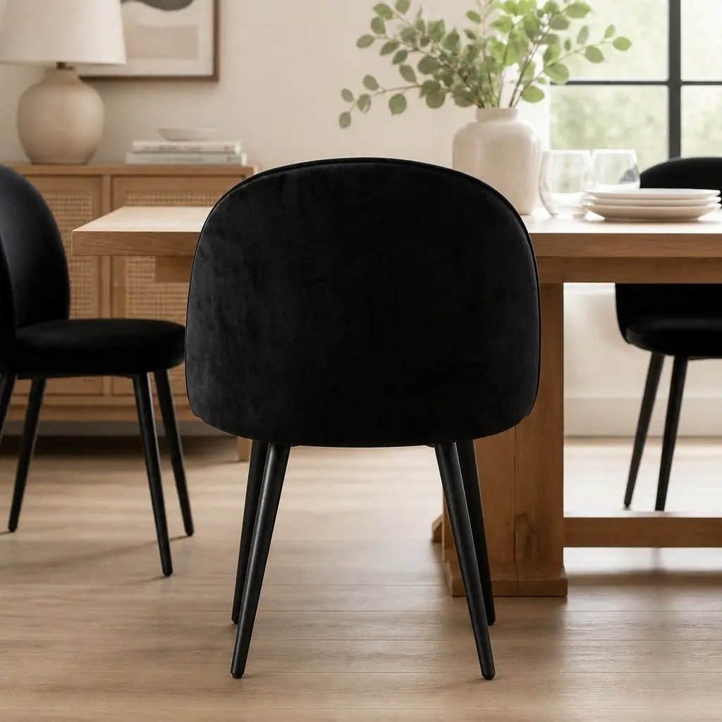 Dining Chairs Black Upholstered Seat Backrest Set of 4