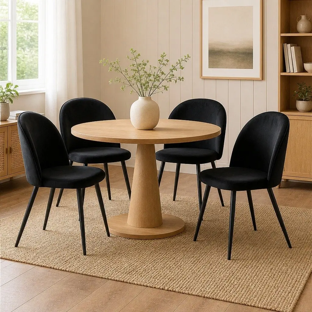 Dining Chairs Black Upholstered Seat Backrest Set of 4