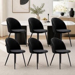 Set of 6 Stylish Black Velvet Dining Chairs