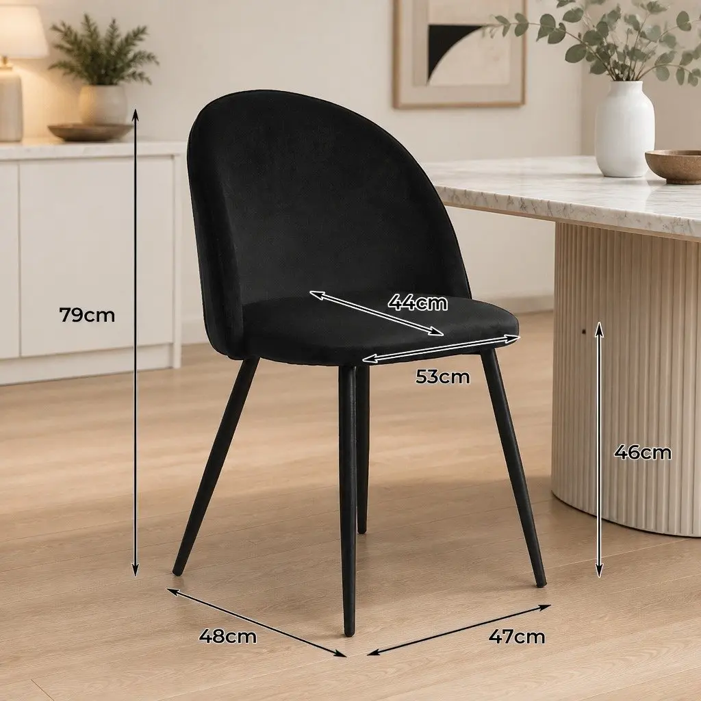 Dining Chairs Black Upholstered 6 Piece High Density Foam Padding Wide Backrest Steel Legs