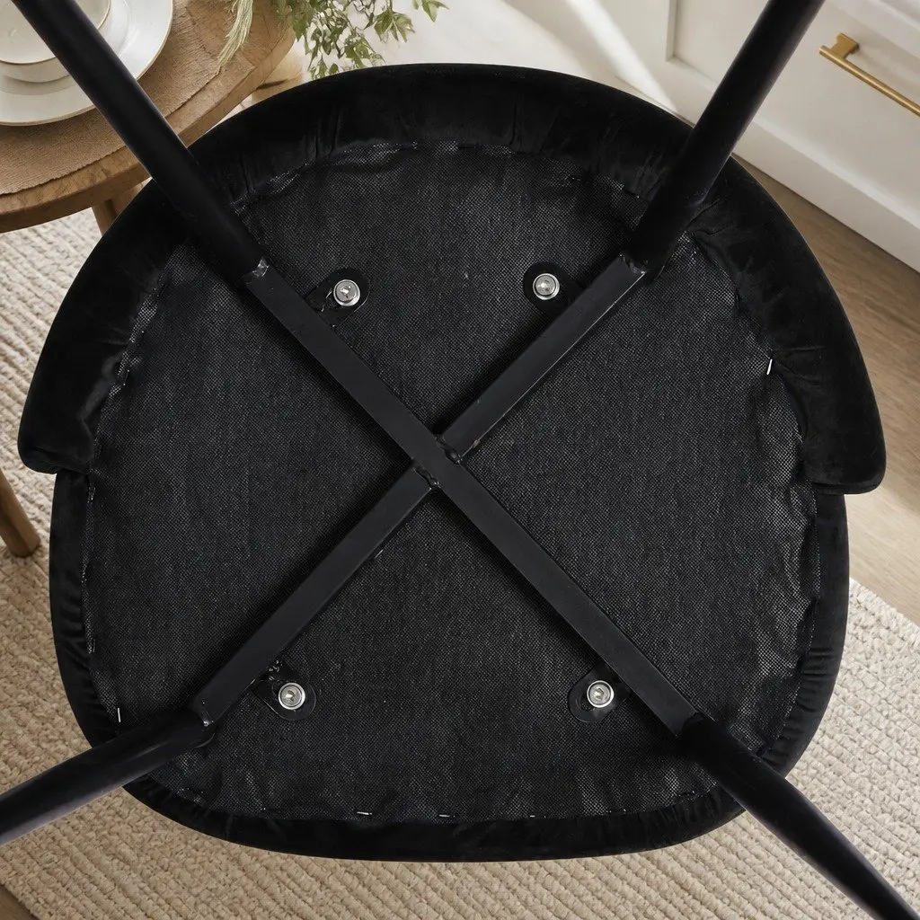 Dining Chairs Black Upholstered 6 Piece High Density Foam Padding Wide Backrest Steel Legs