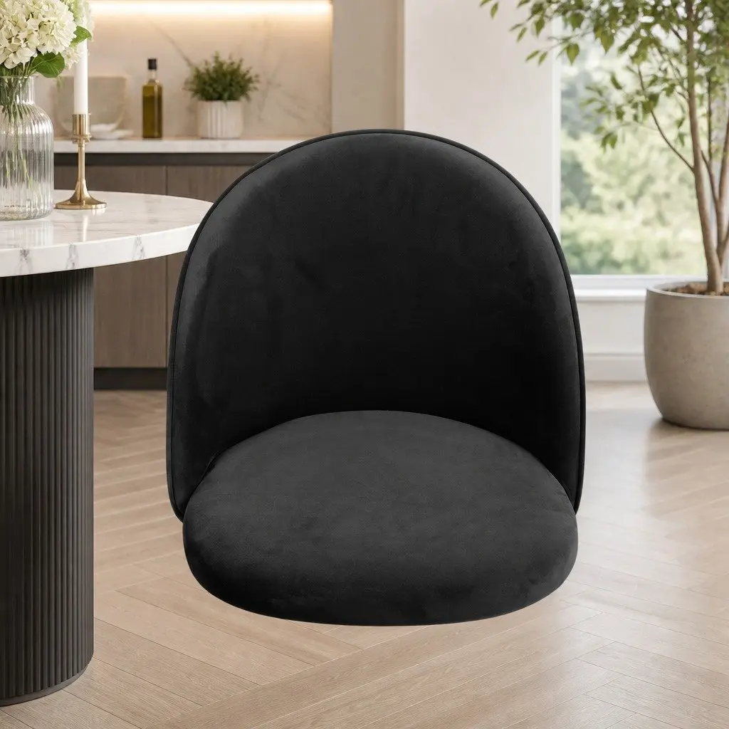 Dining Chairs Black Upholstered 6 Piece High Density Foam Padding Wide Backrest Steel Legs