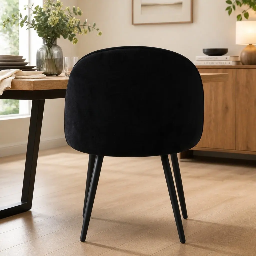 Dining Chairs Black Upholstered 6 Piece High Density Foam Padding Wide Backrest Steel Legs
