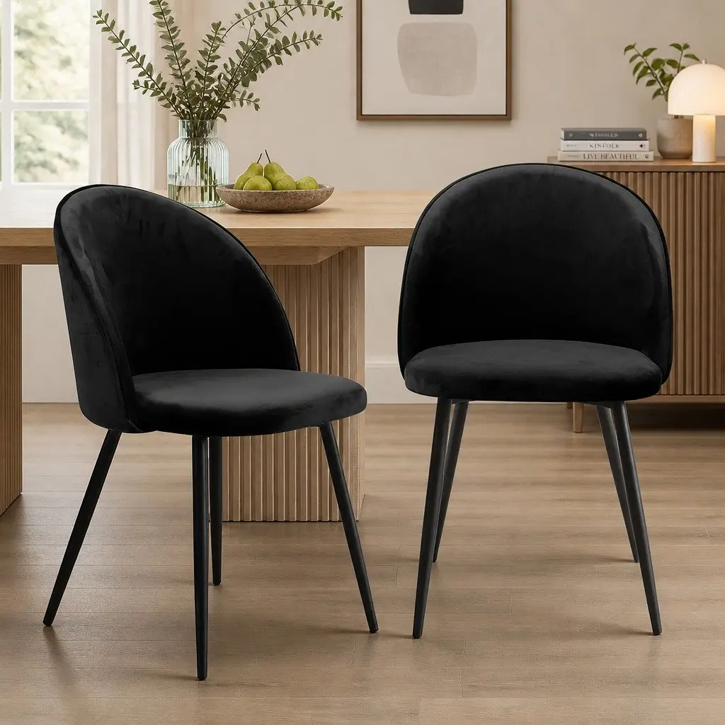Dining Chairs Black Velvet Upholstered Ergonomic Backrest Set of 8