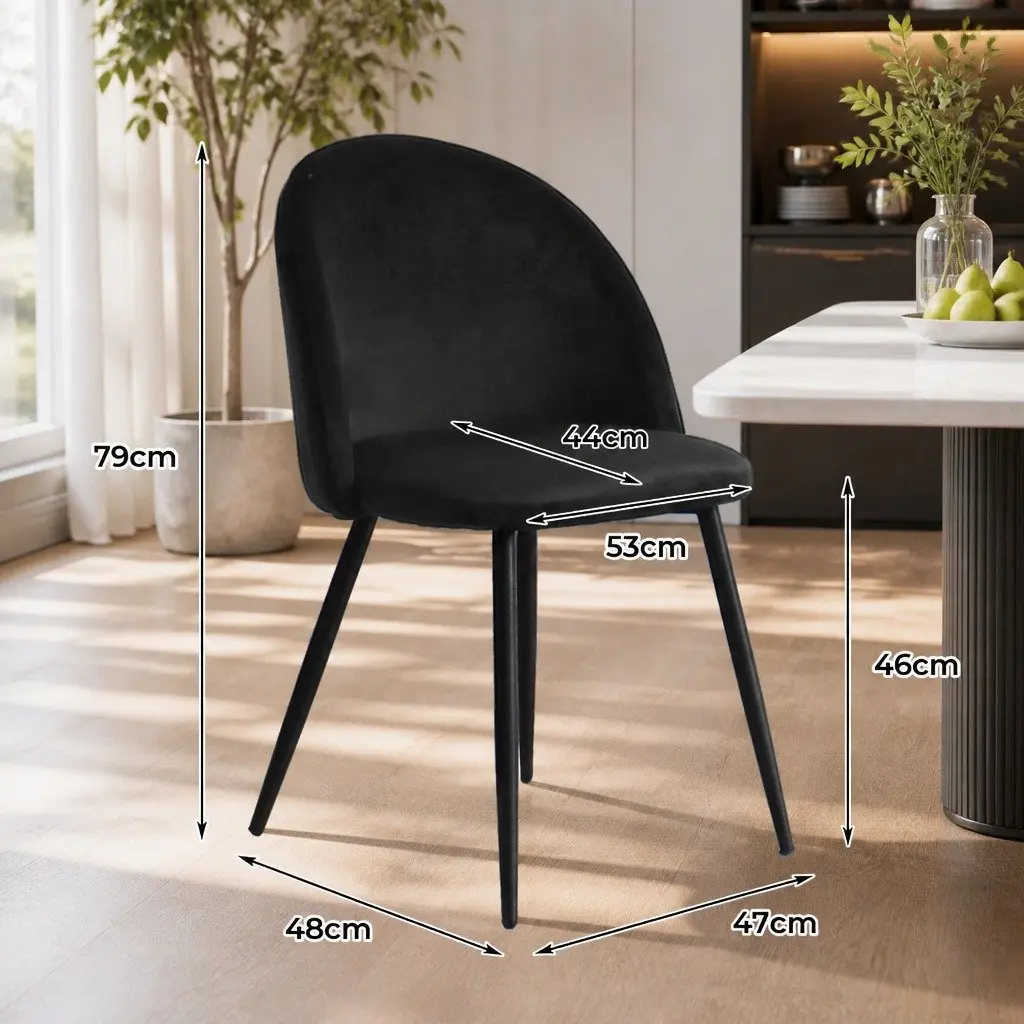 Dining Chairs Black Velvet Upholstered Ergonomic Backrest Set of 8