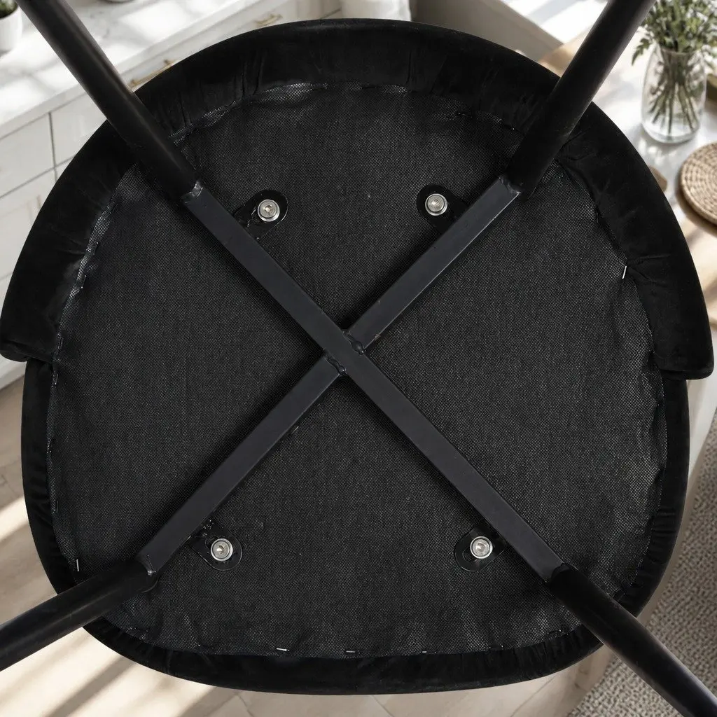 Dining Chairs Black Velvet Upholstered Ergonomic Backrest Set of 8