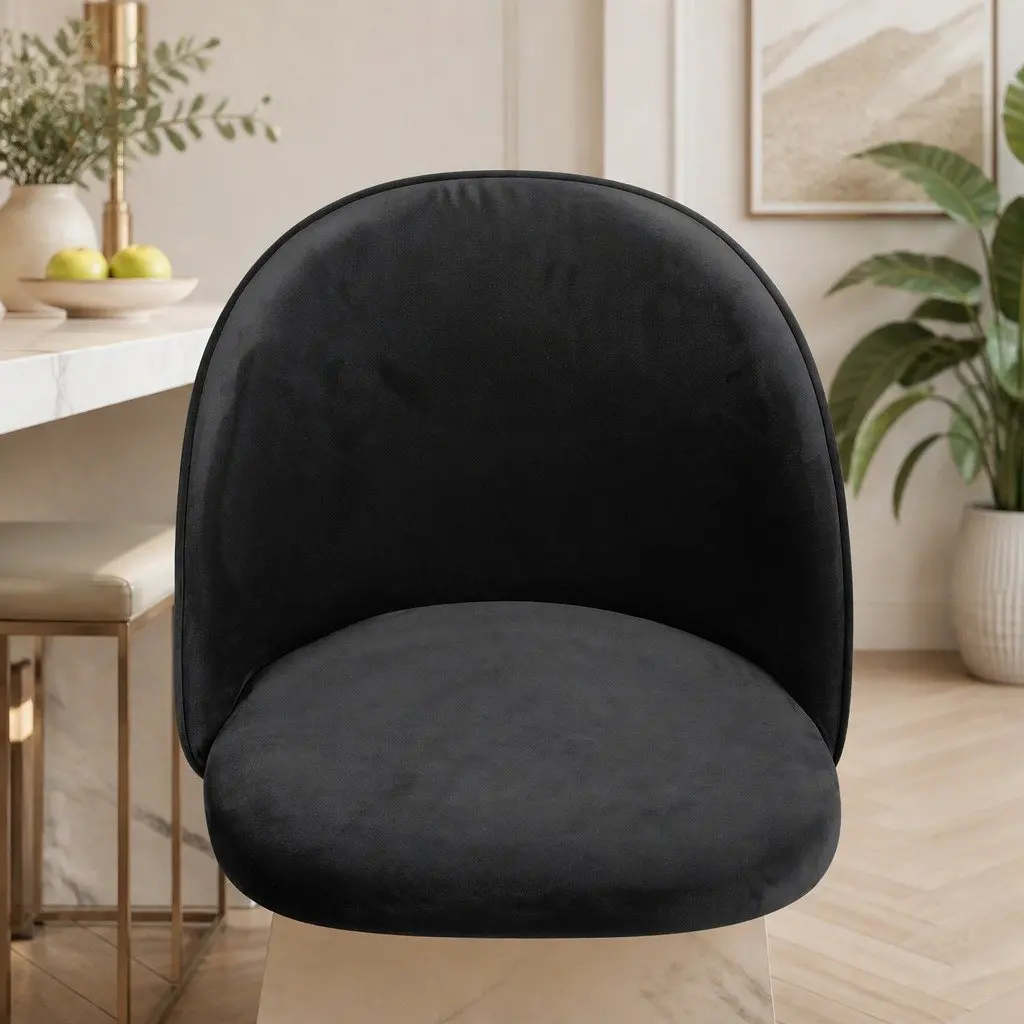 Dining Chairs Black Velvet Upholstered Ergonomic Backrest Set of 8