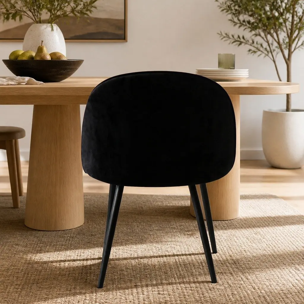 Dining Chairs Black Velvet Upholstered Ergonomic Backrest Set of 8