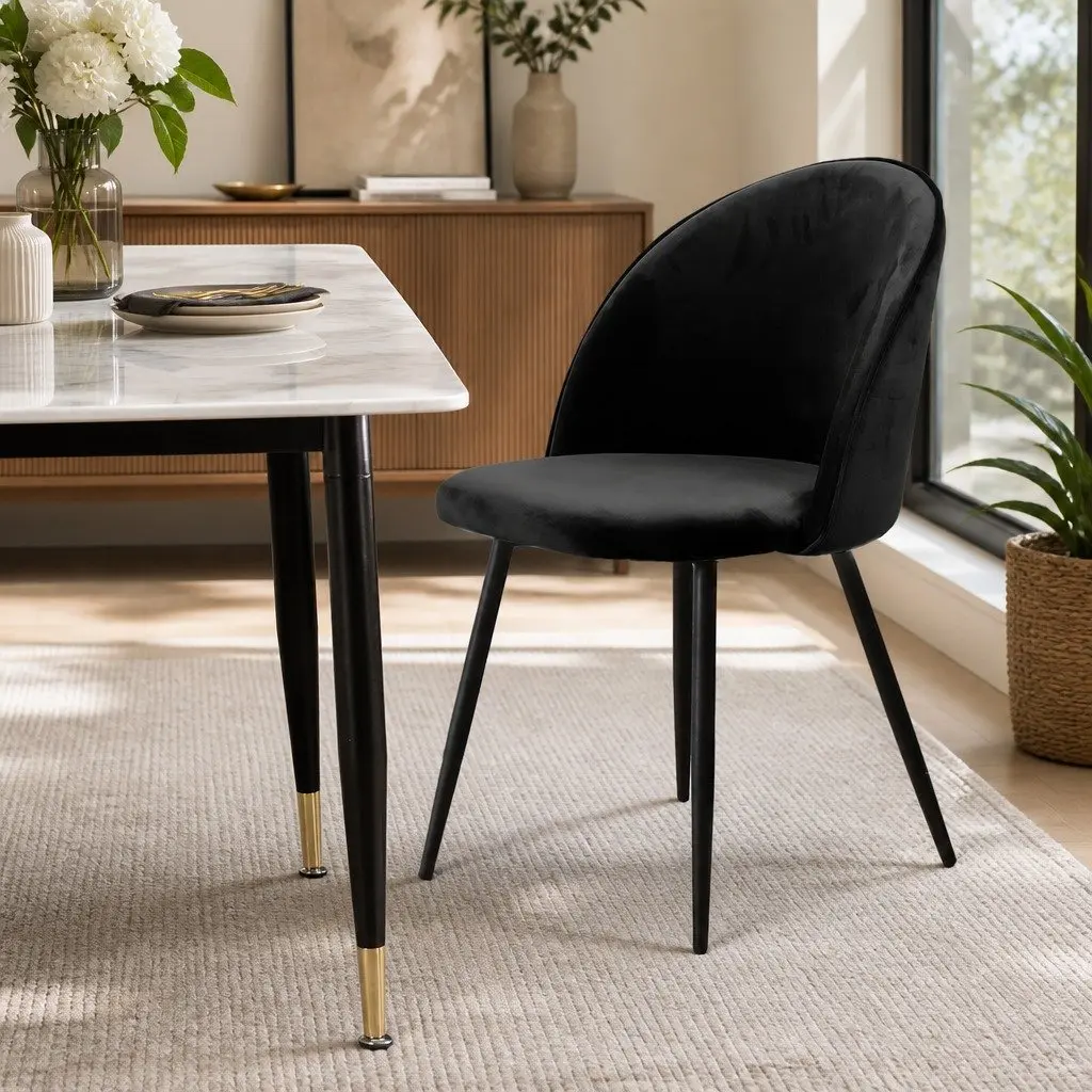 Dining Chairs Black Velvet Upholstered Ergonomic Backrest Set of 8
