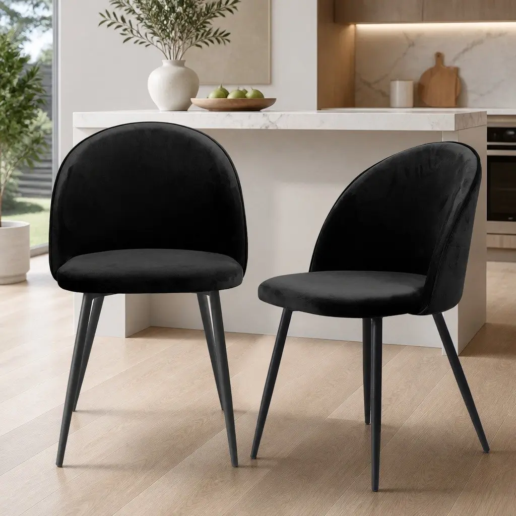 Dining Chairs Black Velvet Upholstered Ergonomic Backrest Set of 8