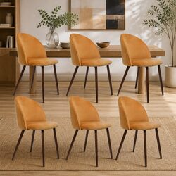 Concise Dining Chair Set of 6: Velvet and Steel