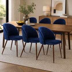 Set of 6 Elegant Navy Velvet Dining Chairs