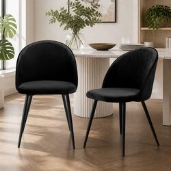 Dining Chairs Set of 2 Kitchen Cafe Velvet Black Comfortable Backrest