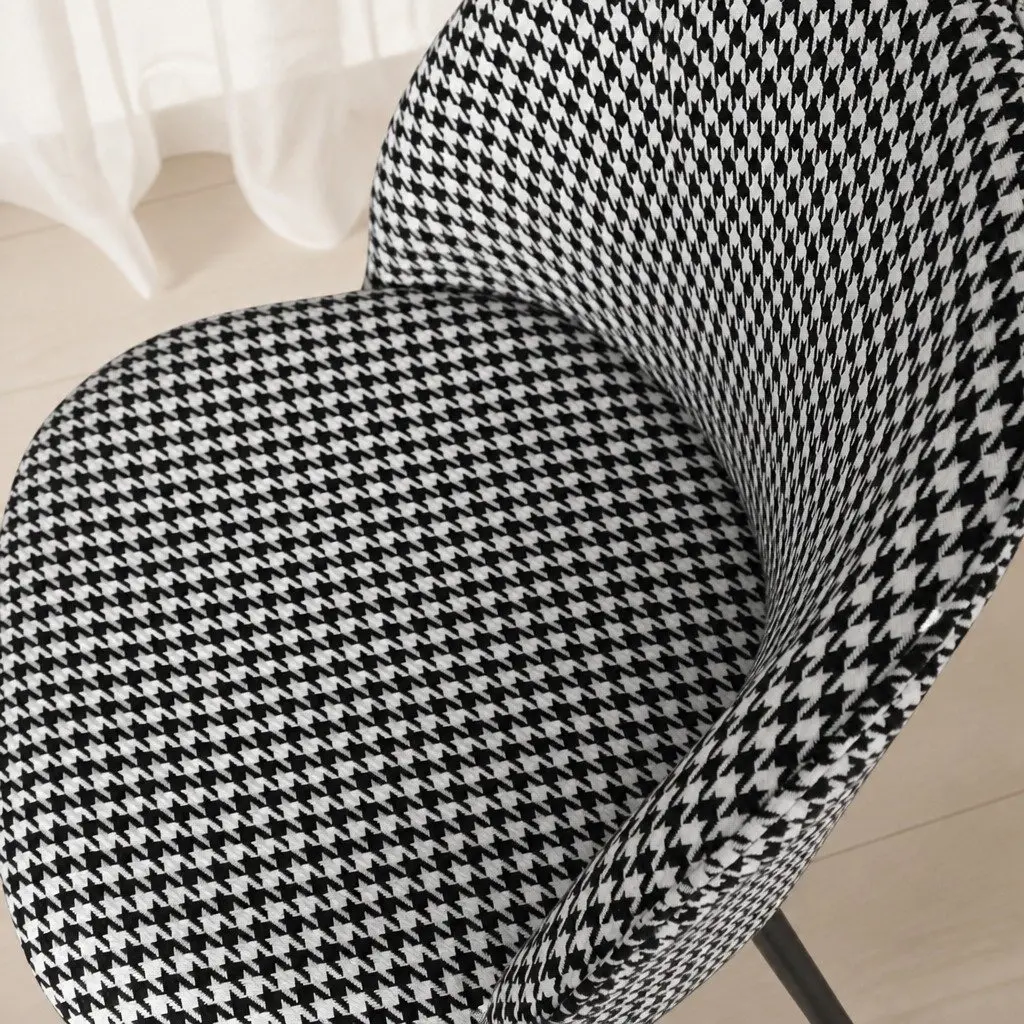 Dining Chairs Black White Houndstooth Fabric Steel Frame Backrest
