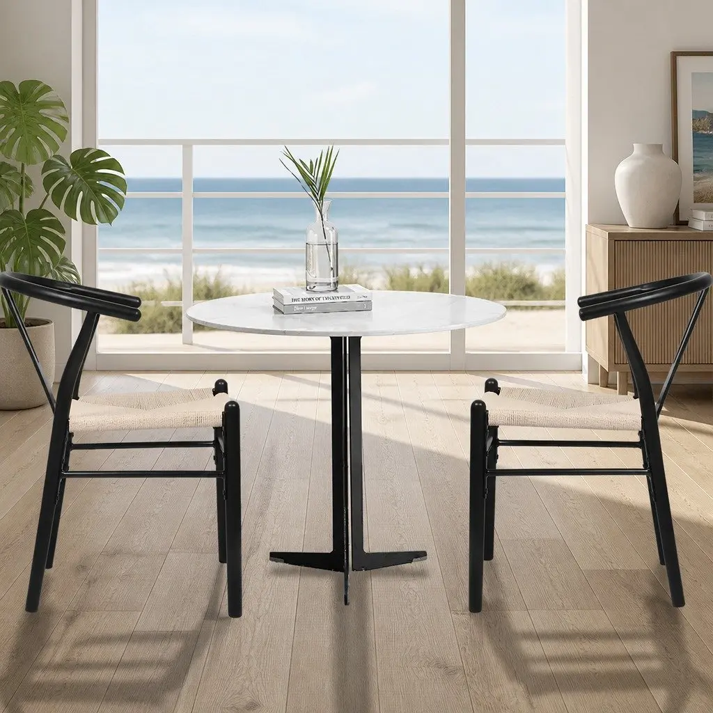 Dining Chairs Wooden Rattan Seat Black Set of 8 Modern Kitchen Furniture