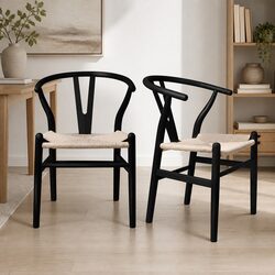 Concise Modern Dining Chairs – Set of 2 Black Rattan