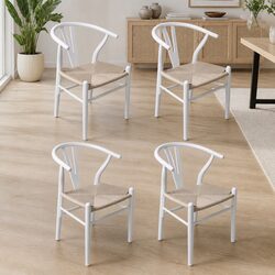Modern Dining Chair Set of 4 with Rattan Seats