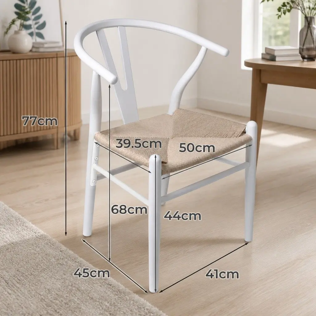 Dining Chairs Set 4x Wooden Rattan Seat White Kitchen Furniture Modern Design