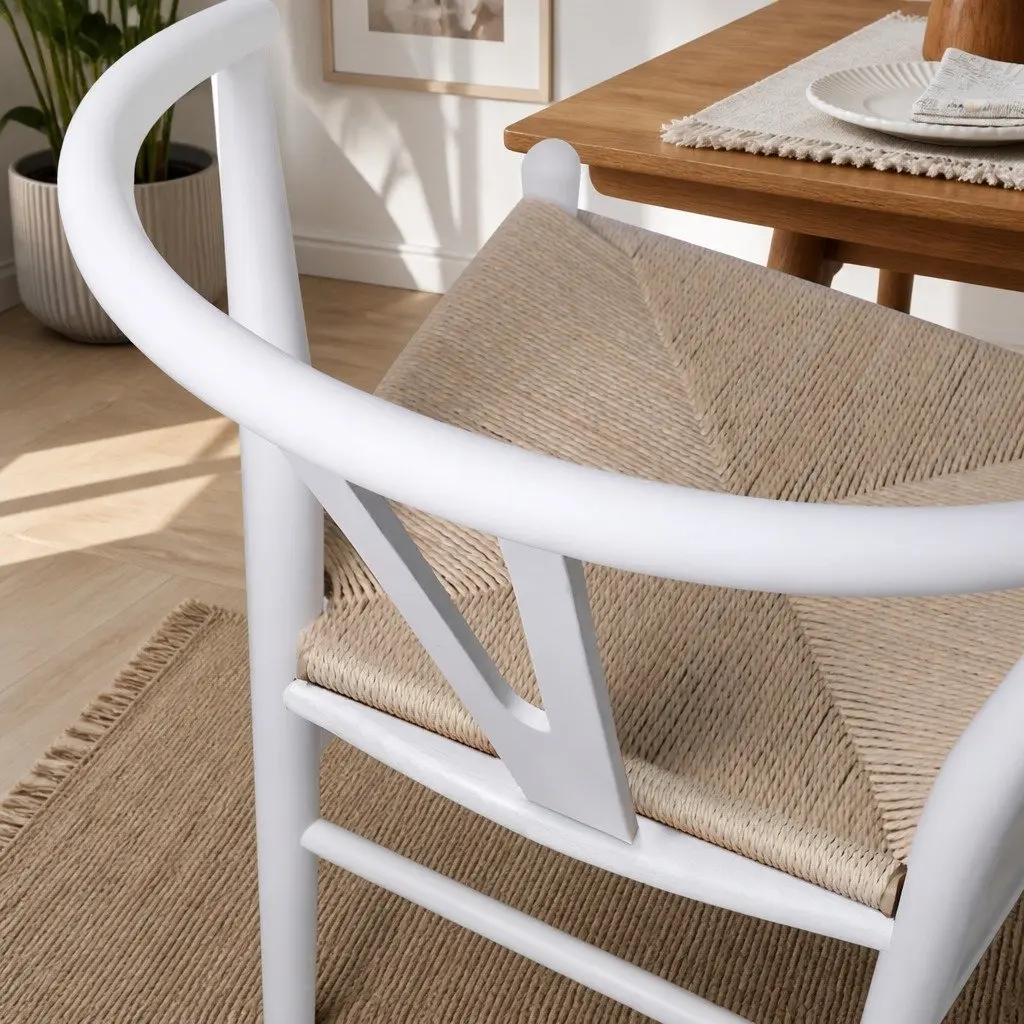 Dining Chairs Set 4x Wooden Rattan Seat White Kitchen Furniture Modern Design