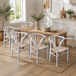 8 White Dining Chairs with Rattan Seats, Strong and Stylish