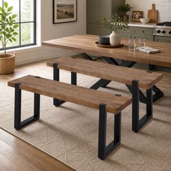 Concise 140cm Wooden Dining Bench with Steel Frame