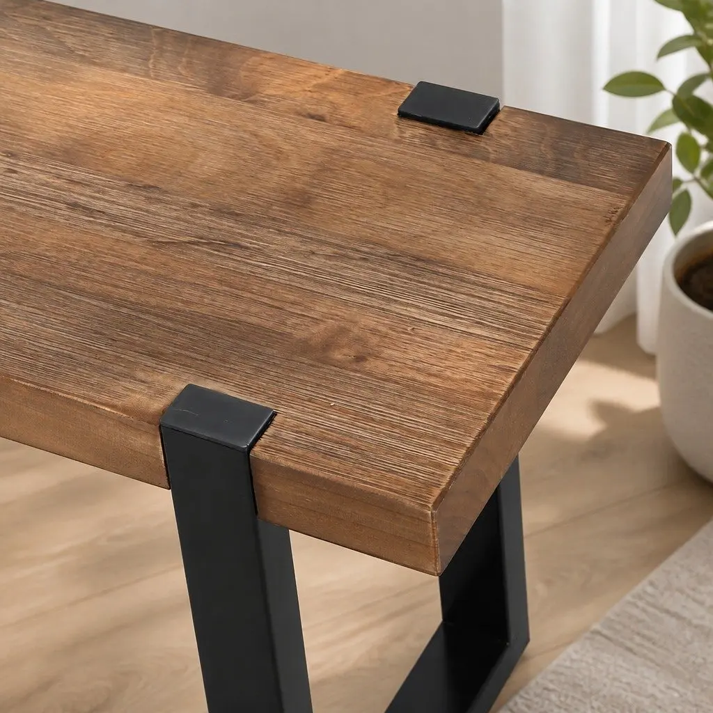 Dining Bench Chair 140cm Wooden Seat Industrial Design Steel Frame Home