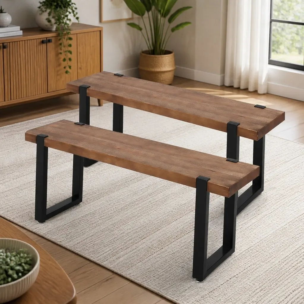 Dining Bench Chair 140cm Wooden Seat Industrial Design Steel Frame Home