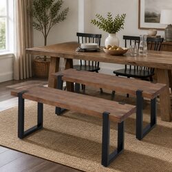 Wooden Dining Bench Chairs 115cm Industrial Design Solid Pine Seat Home